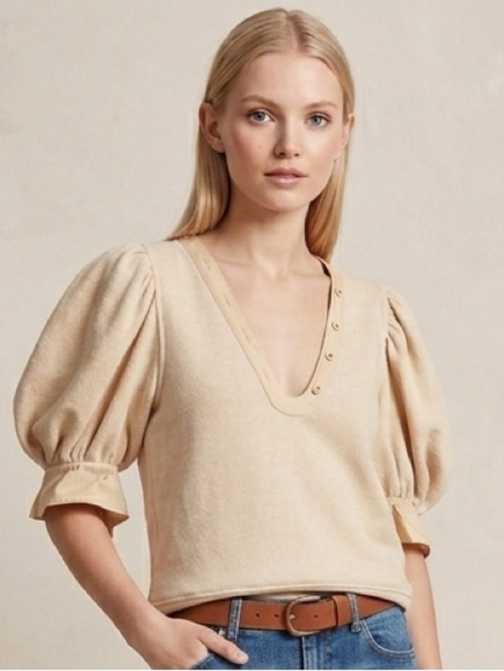 Ulla Johnson Bess Poplin-Trimmed Cotton Top oatmeal